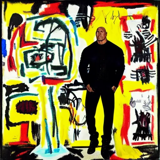 Image similar to dwayne johnson album cover basquiat style