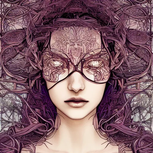 Prompt: a portrait of an incredibly beautiful woman made of potatoes roots and violets, an ultrafine detailed illustration by james jean, final fantasy, intricate linework, bright colors, behance contest winner, vanitas, angular, altermodern, unreal engine 5 highly rendered, global illumination, radiant light, detailed and intricate environment