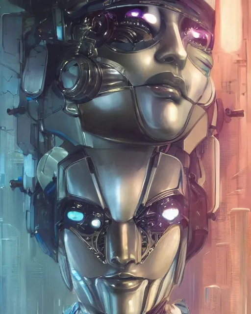 Image similar to the face of a cybernetic geisha mecha, scifi, ghost in the shell, intricate sci fi panels made of metal, elegant, highly detailed panel cuts, greeble detail, caustics and refraction, digital painting, artstation, concept art, high tech fantasy, sharp focus, illustration, art by marco plouffe arstation