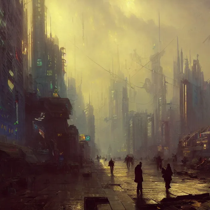 Prompt: a beautiful oil painting of a cyberpunk city on the wasteland by ivan aivazovsky and greg rutkowski and james gurney and frank lloyd and sung choi and monet, in style of impressionnisme. hyper detailed, sharp focus, soft light. unreal engine 5 lumen. ray tracing. trending on artstation. oil on canvas