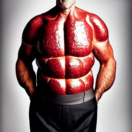 Prompt: uhd candid photo of john hamm dressed as a slab of spam. correct face. photo by annie leibowitz.