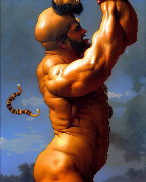 Prompt: amazing lifelike award winning realistic illustration of Angry muscular hindu God Shiva spewing fire from mouth wearing tiger skin in style of William-Adolphe Bouguereau, shiva body builder, blue skin, pumped biceps and abs, hypermuscular, trending on artstation, artgerm, Greg rutkowski, alphonse mucha, cinematic, epic Lighting, photorealistic, Octane render, Unreal Engine, Art nouveau