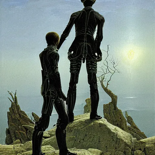 Image similar to cyborgs by caspar david friedrich