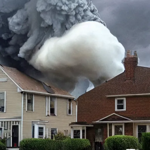 Image similar to an f 4 tornado, with the face of emma watson, destroying houses