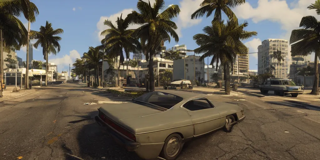 Prompt: gta vi leaked screenshot set in miami city, stalker 2 graphics, amazing photorealistic graphics!!, unreal engine 5, source 2, cryengine, ray - tracing radiosity, volumetric lighting, atmospheric, reflections, 8 k textures, high - fidelity, global illumination, high poly, lumen, nanite, temporal super resolution