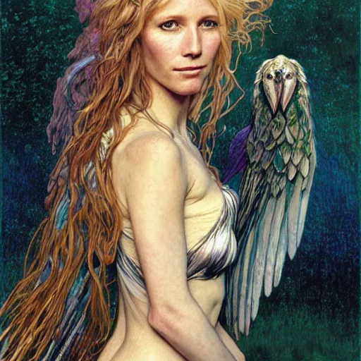 Image similar to head and shoulders portrait of a harpy portrayed by gwynneth paltrow, d & d, fantasy, luis royo, magali villeneuve, donato giancola, wlop, krenz cushart, hans zatka, klimt, alphonse mucha