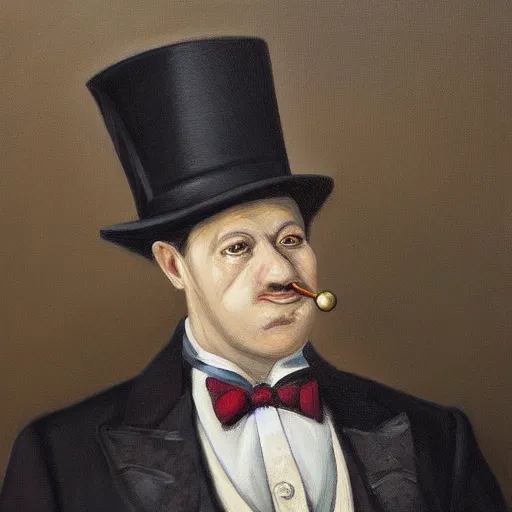 Image similar to “a crocodile wearing a top hat and monocle, dapper, highly detailed, oil on canvas”