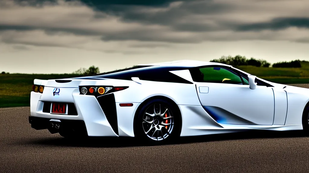 Prompt: a three quarter shot of a lexus lfa, 4k, hyper realistic, car photography