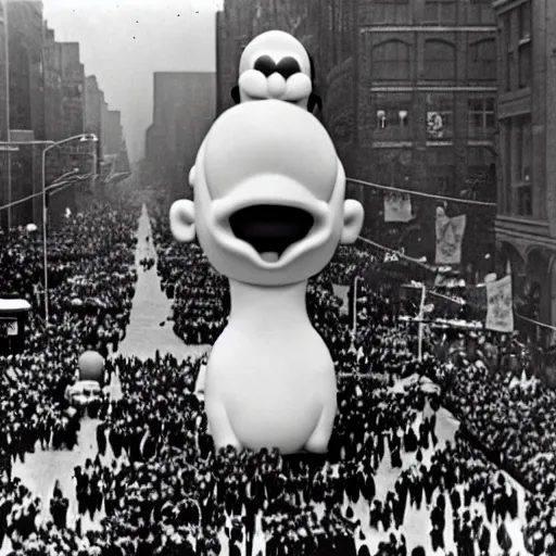 Prompt: Homer Simpson Balloon in the Macy's Thanksgiving Day Parade 1953