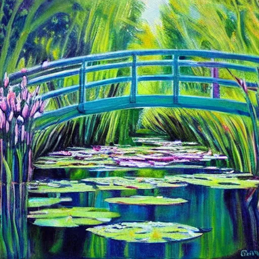 Prompt: A beautiful painting of a waterlily pond, The Matrix