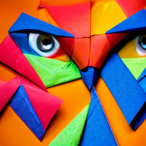 Image similar to human face in origami, colorful macro photo 5 dmk 2, bokeh