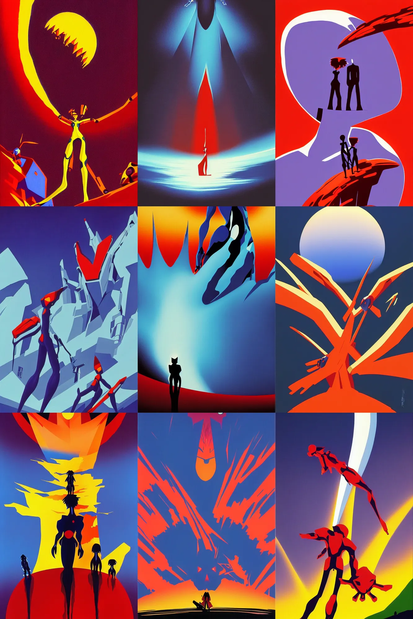 Prompt: evangelion by eyvind _ earle.