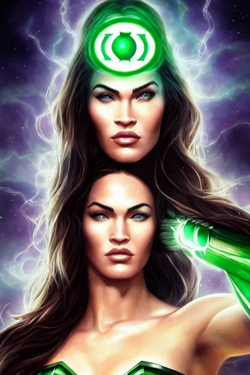 Prompt: majestic and regal portrait of megan fox female green lantern, dc universe, perfect face, beautiful, intricate, epic, elegant, fantasy, highly detailed, digital painting, hard focus, beautiful volumetric lighting, epic light, ultra detailed, by leesha hannigan, ross tran, thierry doizon, kai carpenter, ignacio fernandez rios