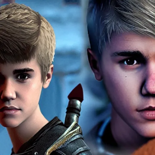 Image similar to justin bieber in the God of War game