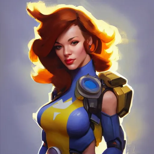 Image similar to greg manchess portrait painting of april o'neil as overwatch character, medium shot, asymmetrical, profile picture, organic painting, sunny day, matte painting, bold shapes, hard edges, street art, trending on artstation, by huang guangjian and gil elvgren and sachin teng