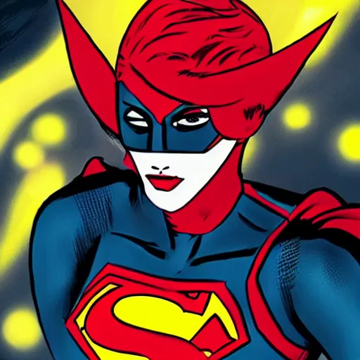 Image similar to a beautiful superhero girl with short white hair and a bright red mask in the style of dc comics