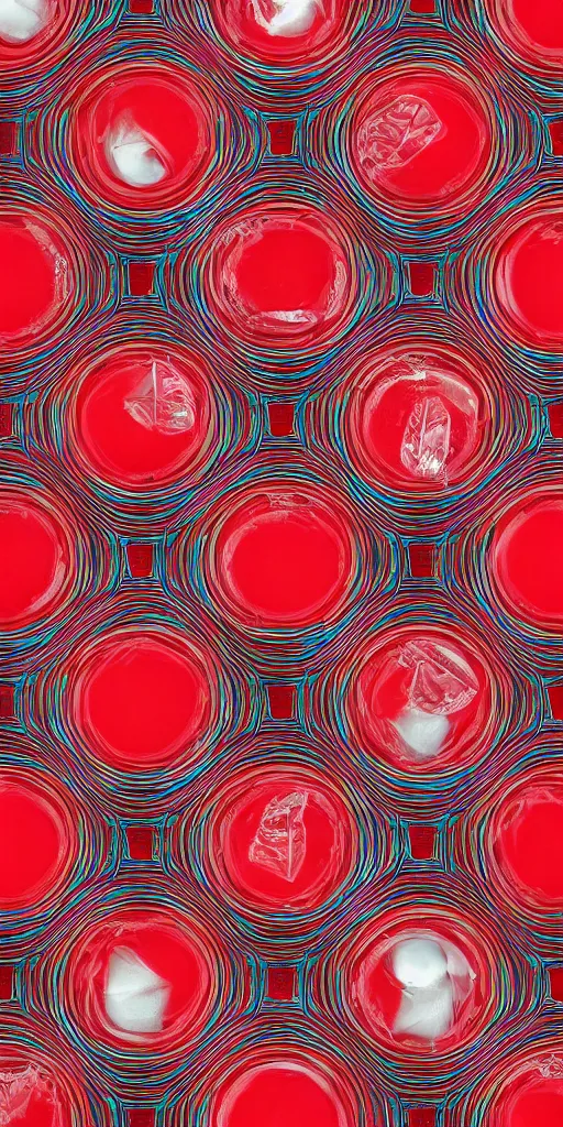 Image similar to a seamless repeating pattern of campari soda, colourful, symmetrical, repeating 35mm photography, in the style of toiletpaper magazine, surreal, high detail, photograph by Pierpaolo Ferrari