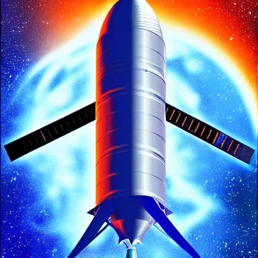 Image similar to Blue Ariane 6 in space, Orange planet, intricate, SCI-Fi, movie poster, digital art