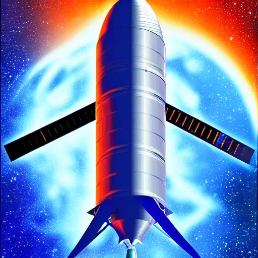 Prompt: Blue Ariane 6 in space, Orange planet, intricate, SCI-Fi, movie poster, digital art