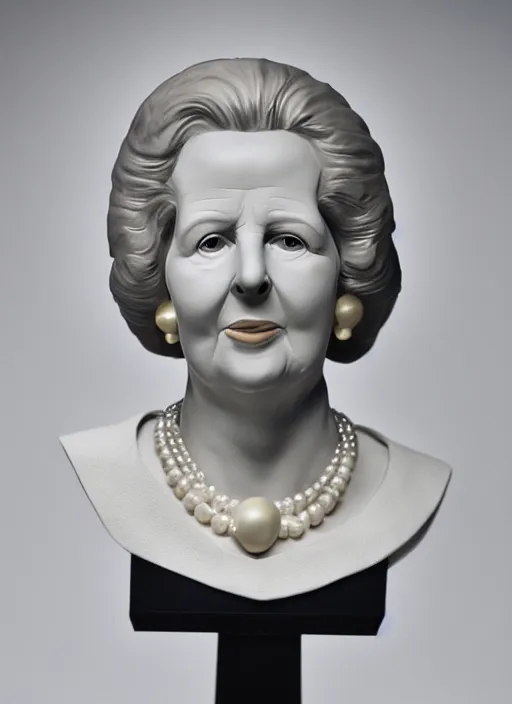 Prompt: stylised bust sculpture of Margaret Thatcher, beautiful studio lighting