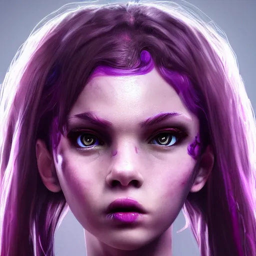 Image similar to artstation young teen with purple eyes and tentacles on her head, furious, very detailed, portrait, high contrast, unreal engine 5