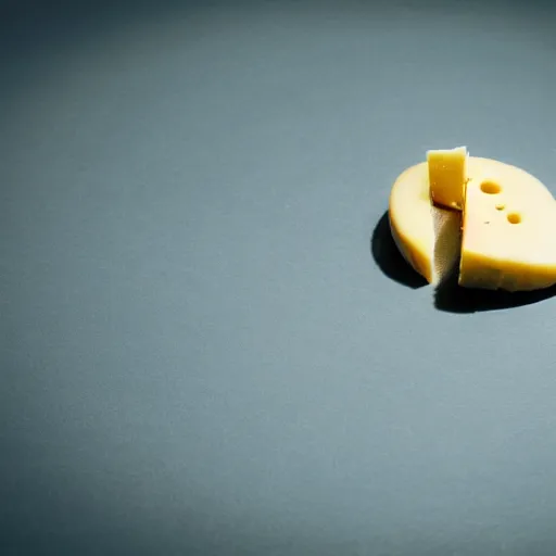 Image similar to an ultra - realistic photograph of a cheese in a middle of nothingness