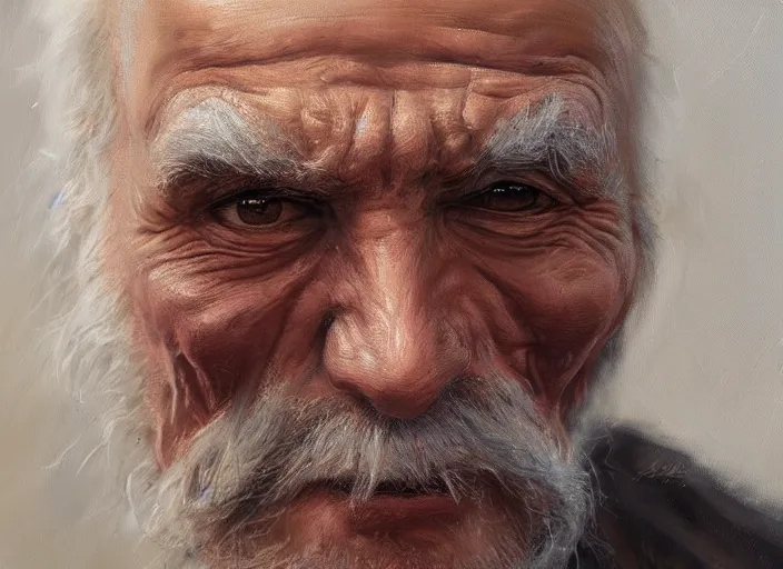 Image similar to concept art oil painting of and Old man by Jama Jurabaev, extremely detailed, brush hard, artstation