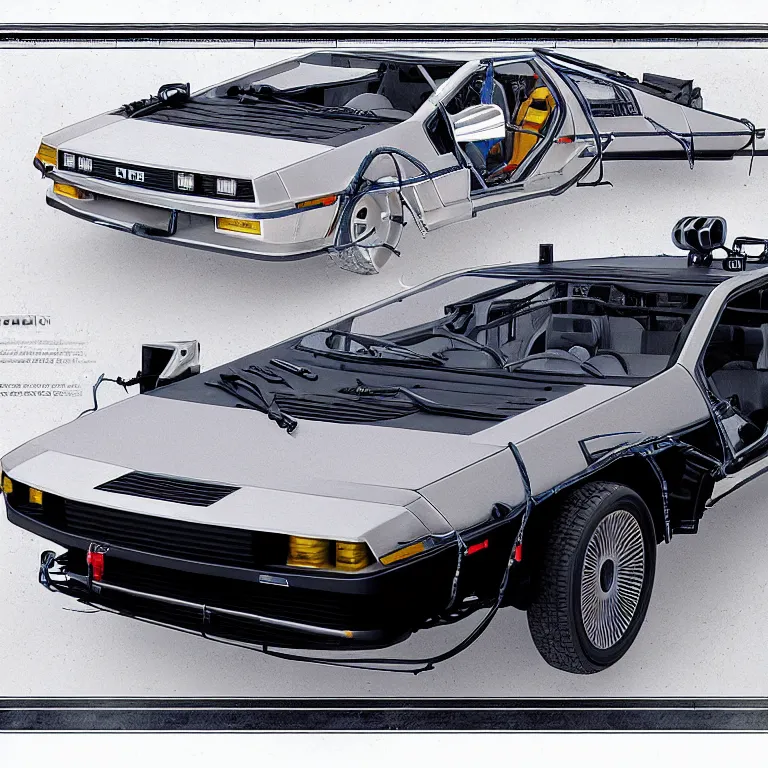 Image similar to blueprint of a single sleek concept delorean, by red dead redemption 2, by greg rutowski