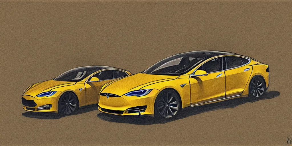 Image similar to tesla model s, yellowed paper, pen and ink, 1 5 0 0 s, 8 k resolution