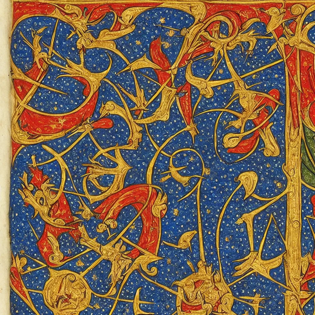 Image similar to detailed medieval illuminated manuscript of the beginning of the universe