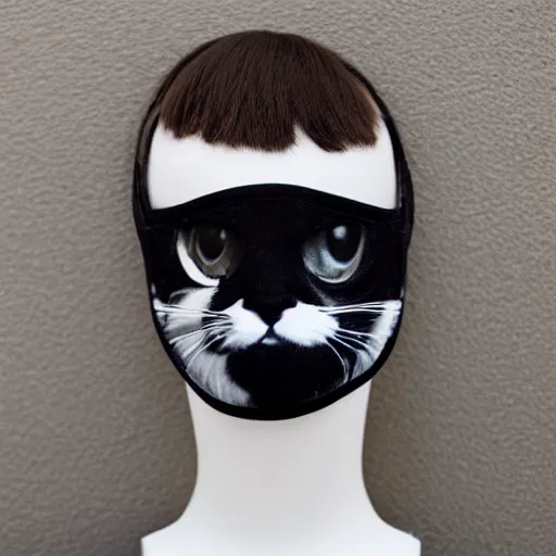 Prompt: A black and white cat wear mask