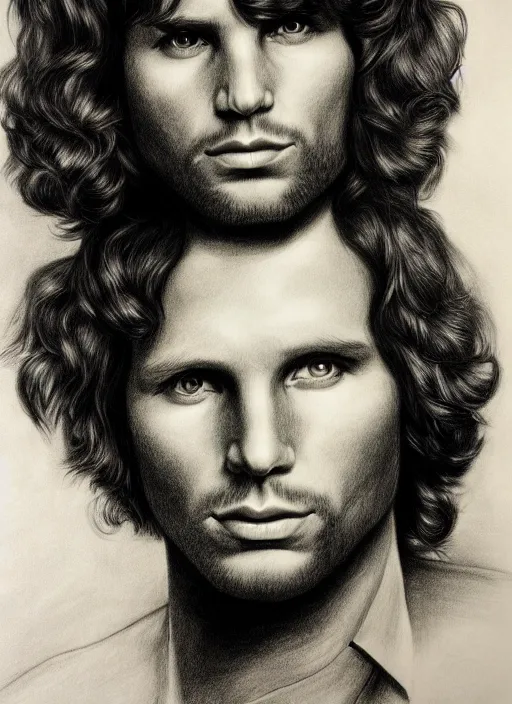 Prompt: Jim Morrison black and white vintage drawing, artistic realism, portrait, pencil, detailed, 4k, beautiful, realistic