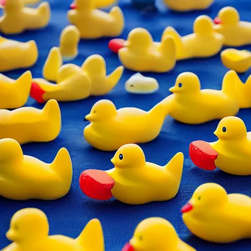 Prompt: an army of 3 trillion rubber ducks invading earth, extremely detailed