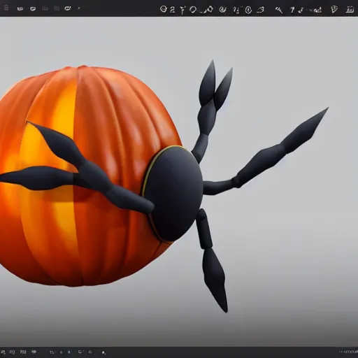 Image similar to A pokemon that looks like a beetle, The crust is a whole pumpkin，Trending on art station. Unreal engine.