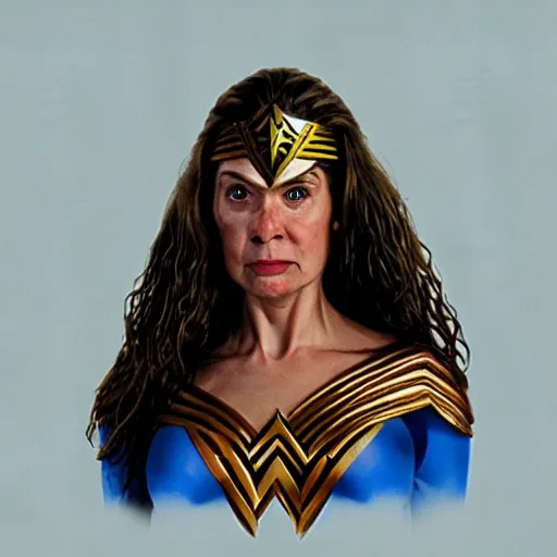 Image similar to hyper realistic portrait of chewbacca caricature as wonder woman