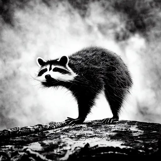 Prompt: album art for a racoon black metal band