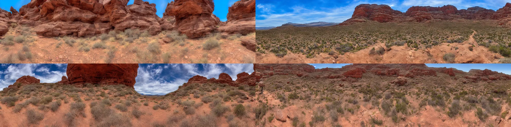 Prompt: panorama view of Little Wild Horse Canyon in Utah, 360*, hiking path between rocks