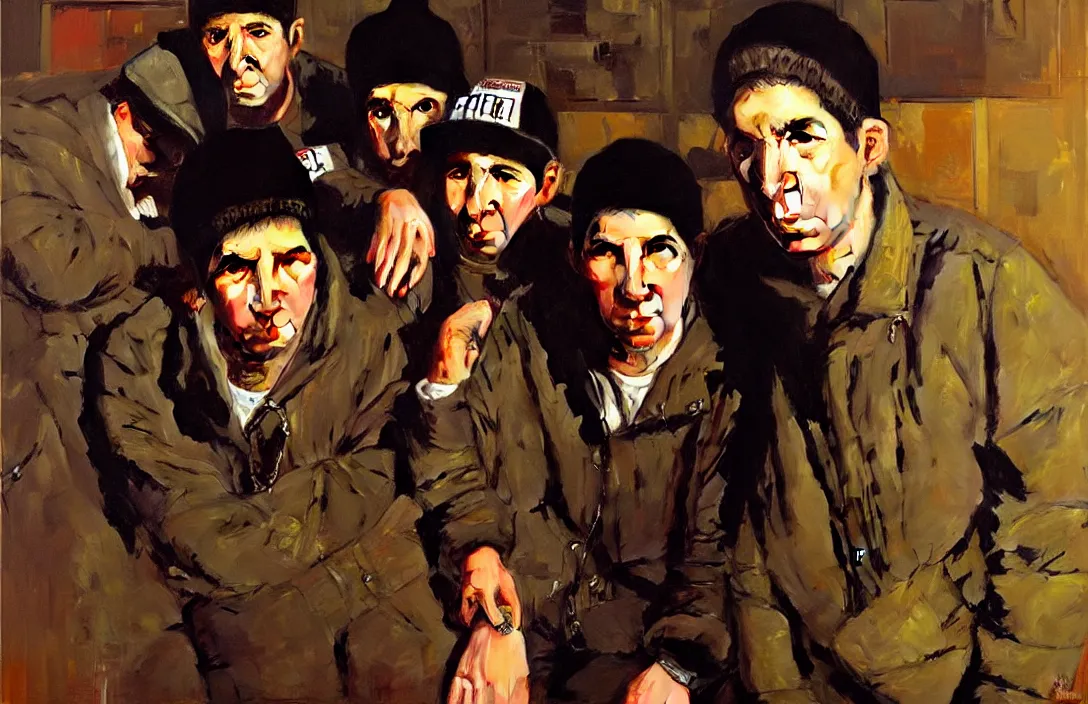 Image similar to portrait of beastie boys!!!!!!!!!!!!!!!!!!!!!!!!!!!, detailed face, detailed painting,, epic lighting, by ilya repin, phil hale and kent williams