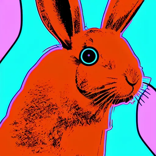 Image similar to a rabbit wearing a vr hmd in the style of andy warhol