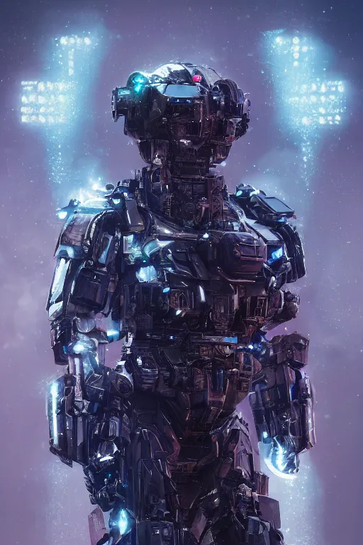 Image similar to A fancy portrait of a crystalized war machine by Greg Rutkowski, beeple, Sung Choi, Mitchell Mohrhauser, Maciej Kuciara, Johnson Ting, Maxim Verehin, Peter Konig, final fantasy, macro lens, 35mm, 8k photorealistic, cinematic lighting, HD, high details, dramatic, dark atmosphere, trending on artstation