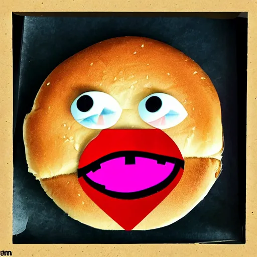 Image similar to a burger made of eyes and ears,