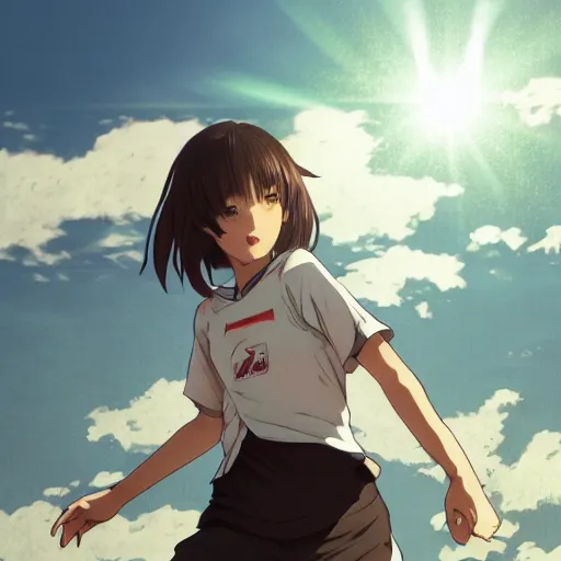 Prompt: a girl is running, sport clothing, kaze ga tsuyoku fuiteiru, anime style, brown short hair, hair down, symmetrical facial features, from arknights, hyper realistic, rule of thirds, extreme detail, detailed 4 k drawing, trending pixiv, realistic lighting, by alphonse mucha, greg rutkowski, backlit