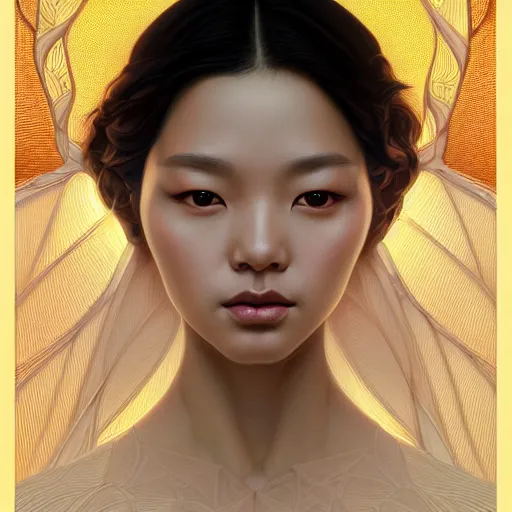 Image similar to symmetry portrait of kendrick kang - joh jeong, intricate, elegant, highly detailed, digital painting, artstation, concept art, smooth, sharp focus, illustration, art by artgerm and greg rutkowski and alphonse mucha