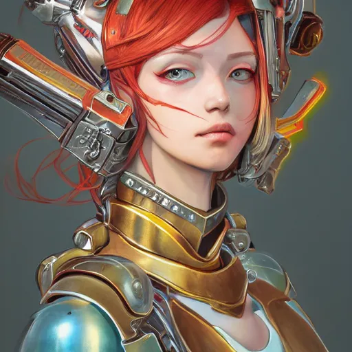 Image similar to studio portrait of lawful good colorful female holy mecha paladin absurdly beautiful, elegant, young sensual graceful woman, ultrafine hyperrealistic detailed face illustration by kim jung gi, irakli nadar, intricate linework, sharp focus, bright colors, matte, octopath traveler, final fantasy, unreal engine highly rendered, global illumination, radiant light, intricate environment