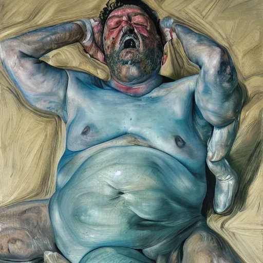 Image similar to high quality high detail painting by lucian freud and jenny saville, hd, madly in love, turquoise