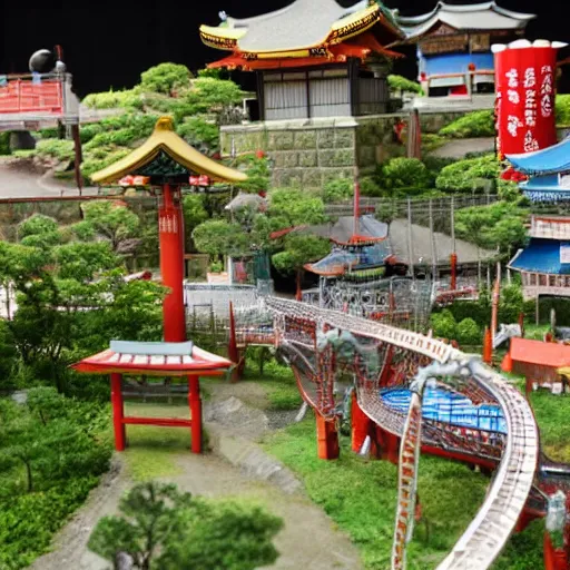 Image similar to a miniature diorama model of a Japanese theme park