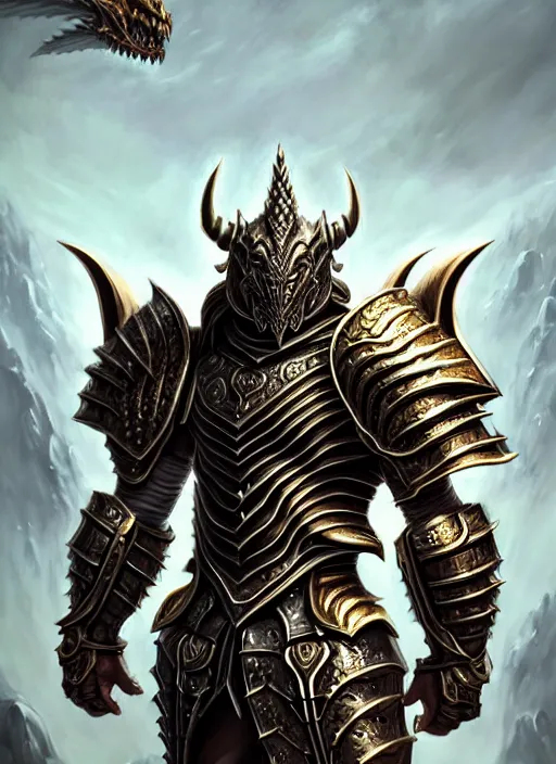 Prompt: intricate ornate heavy armor!!! muscular and tall dnd male dragonborn!! draconian!! character concept art, sharp focus, octane render! unreal engine 5! highly rendered!! trending on artstation!! detailed linework!! illustration by artgerm, wlop, and chie yoshii