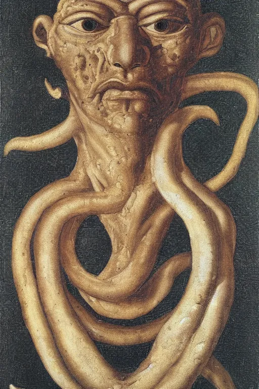 Prompt: beautiful face portrait of nyarlathotep, oil painting by nicholas hilliard, raphael, sofonisba anguissola