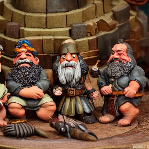 Image similar to dwarves party having good rest after work, intricate details