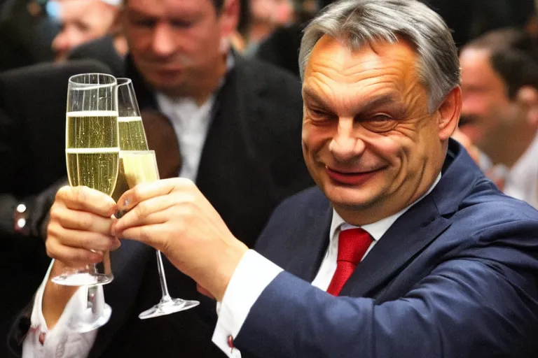 Image similar to viktor orban drinking champagne